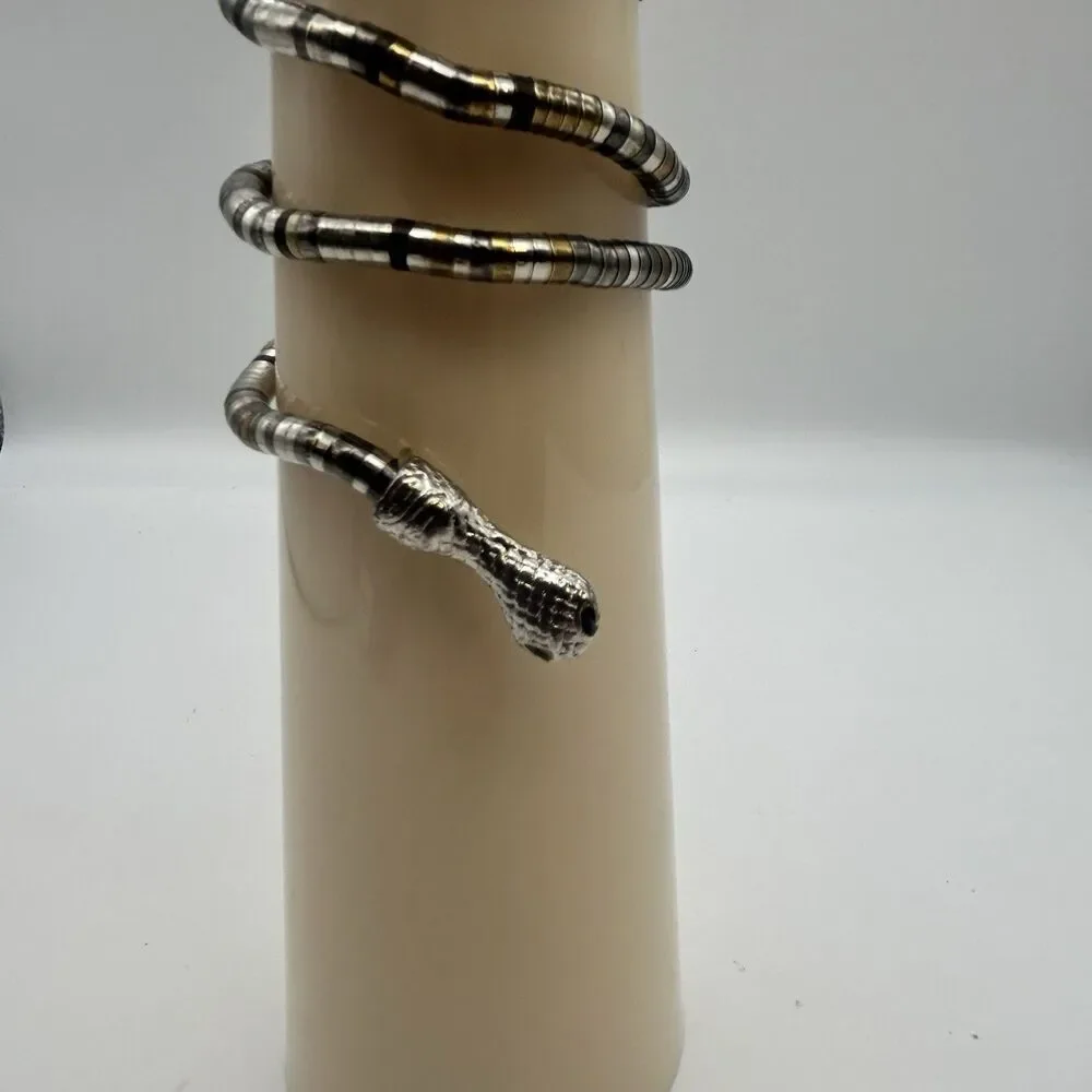 Vintage Silver Tone Snake Wrap Collar Necklace/Bracelet Black Eyes Adjustable